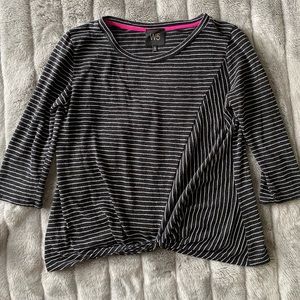 Cute Striped 3/4 Sleeve T with Twist Detail at Bottom. Medium